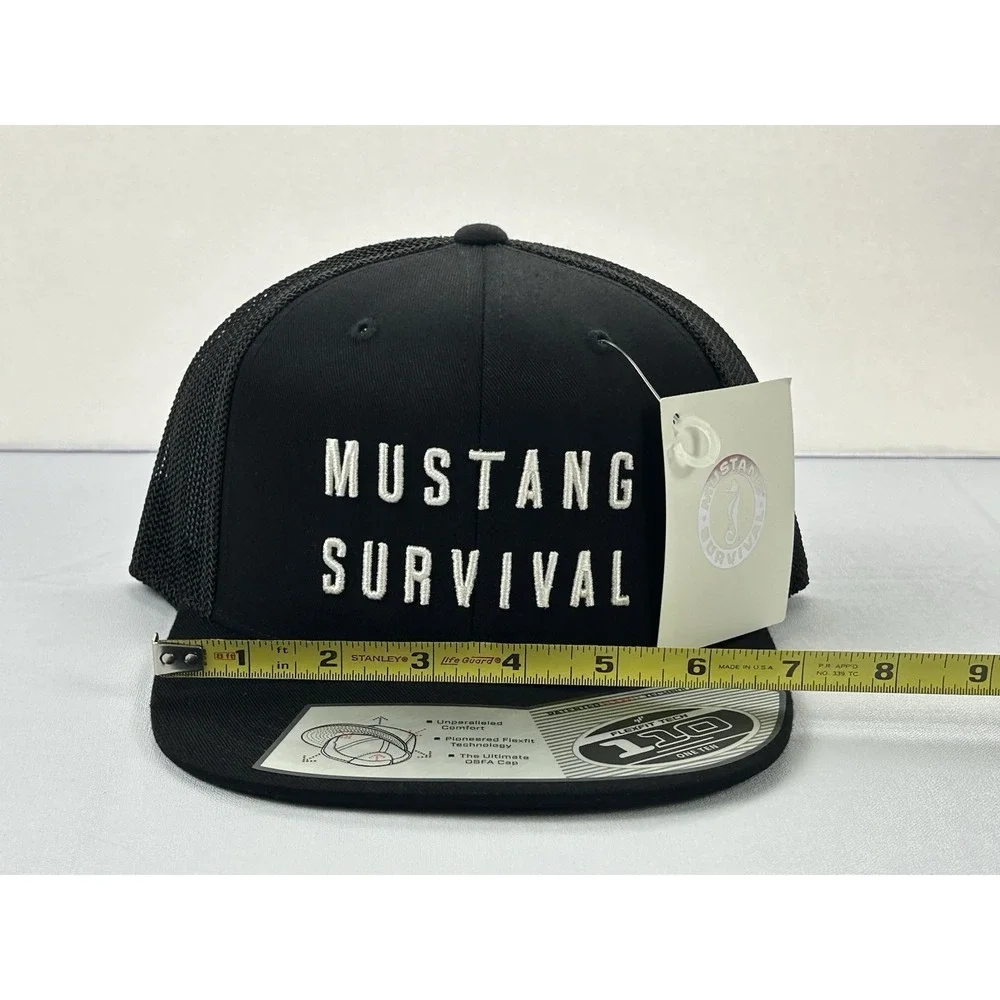 Mustang Survival Hat Black Yupoong 110 Flexfit Tech Trucker Snapback Cap NWT